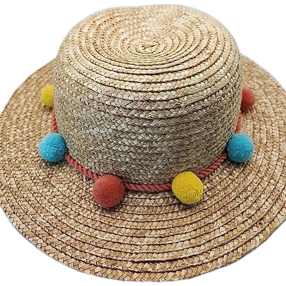 Matilda Jane Straw Hat Pom Poms Beach Hat Little Girl's Brim Hat Bohemian